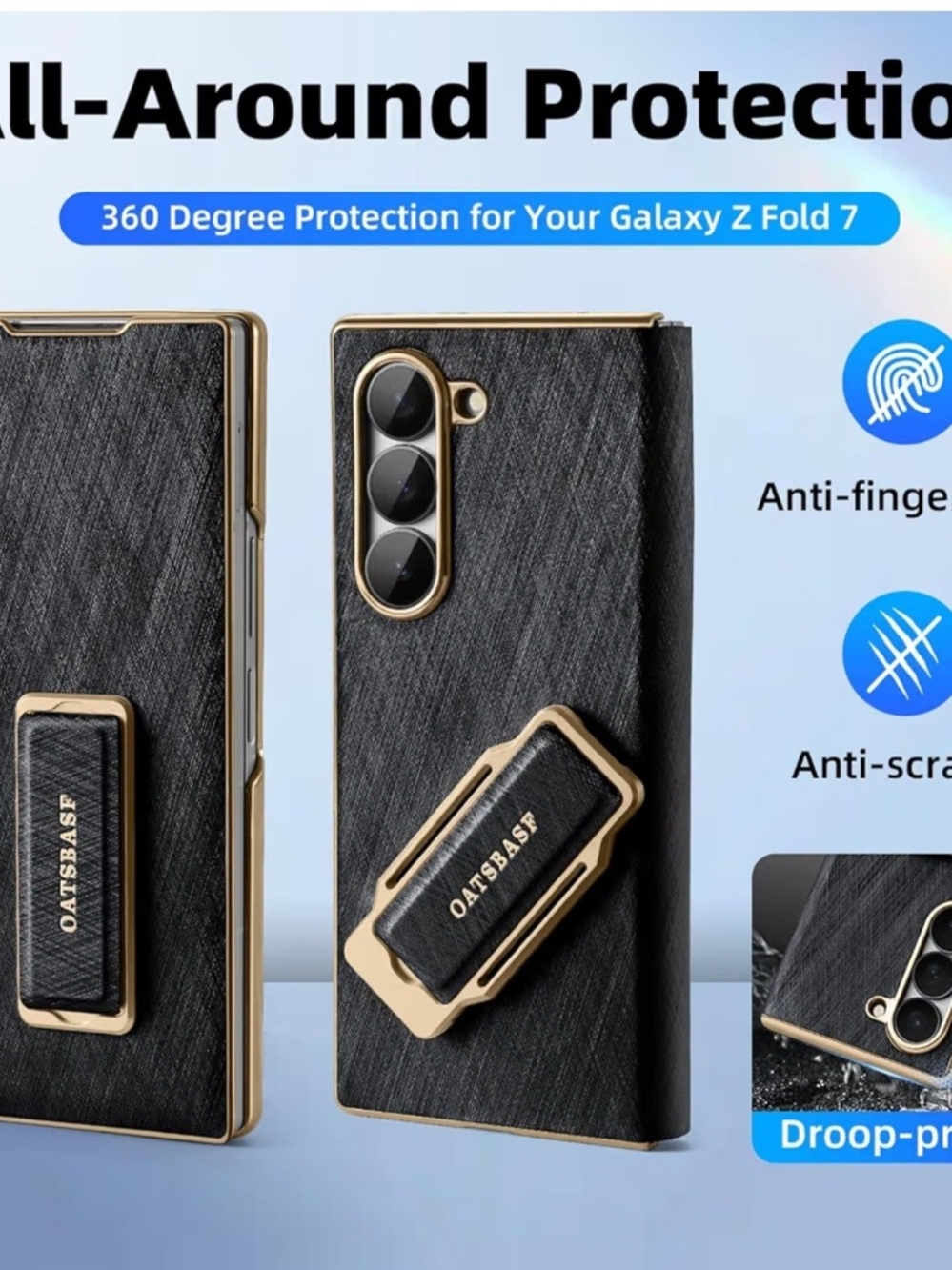 Black and Gold Galaxy Z Fold 7 Protective Case with Kickstand